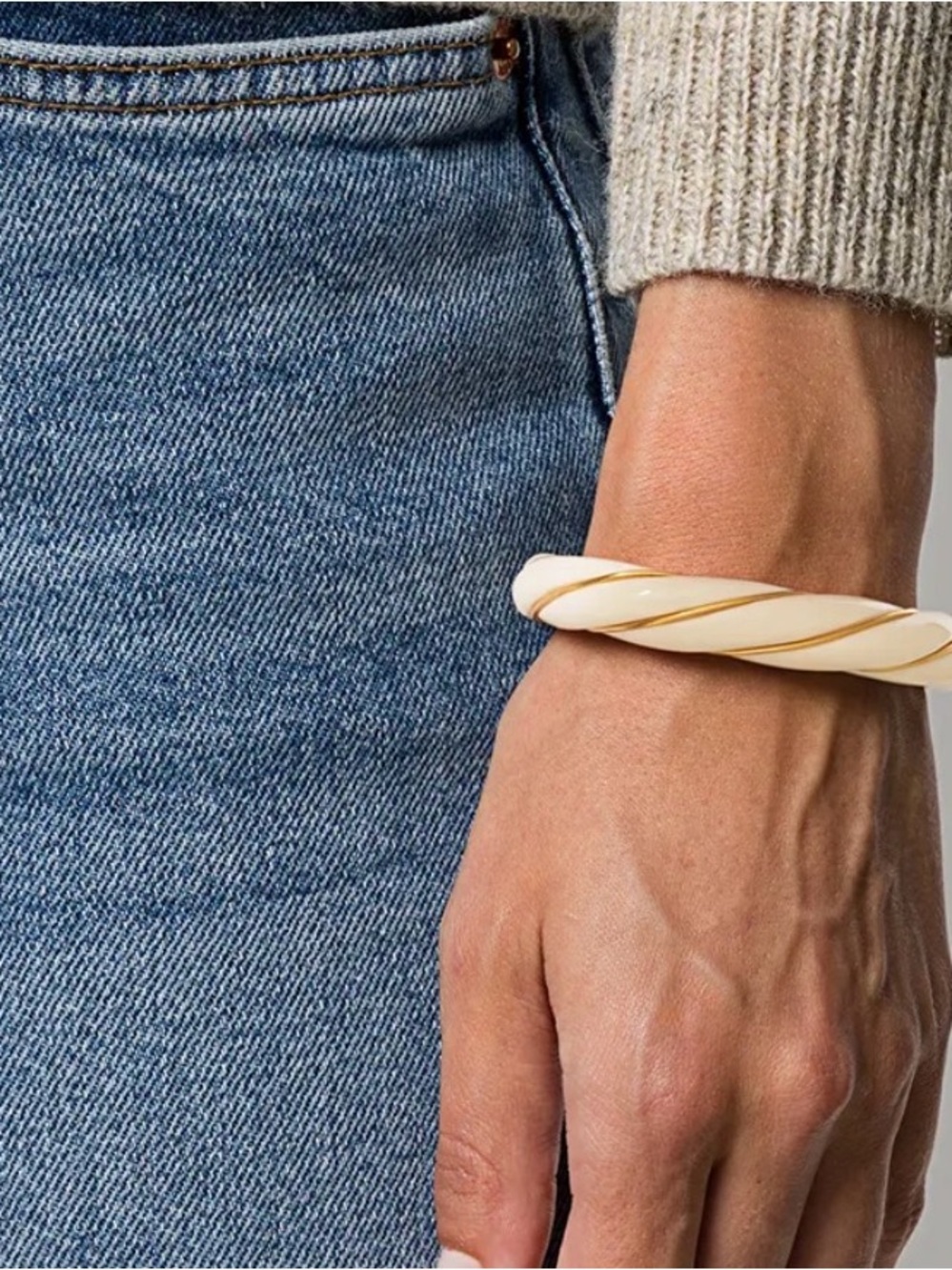 Aurelia Bidermann Diana Cream and Gold Twisted Open Cuff Bracelet